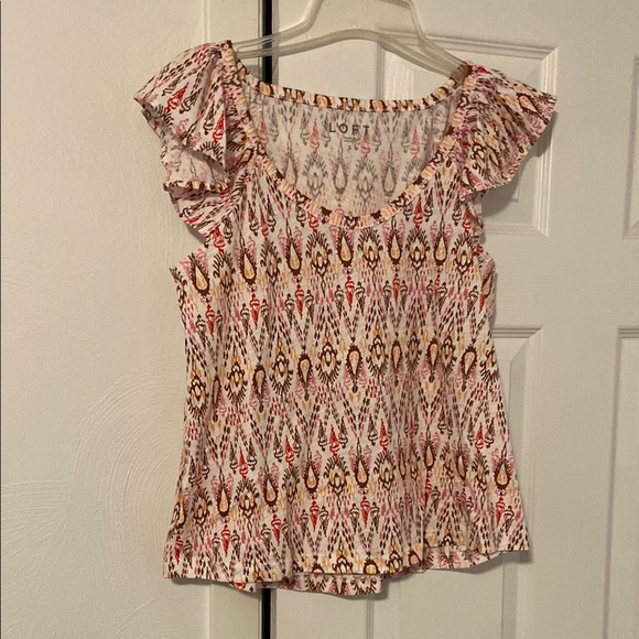LOFT Women's Pink Patterned Top - Picture 1 of 3
